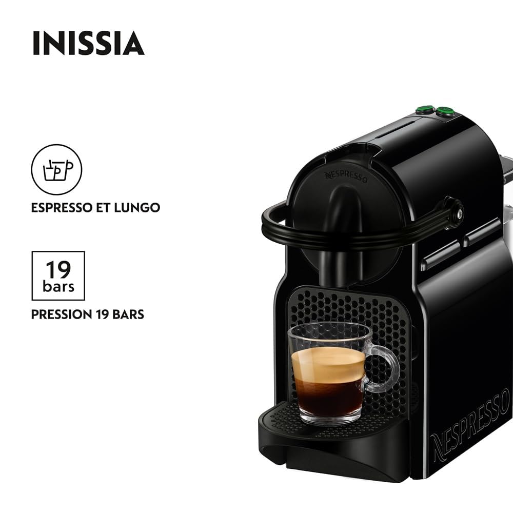 Machine à Café Inissia Noir, 19 Bars + Kit de Bienvenue, Design Compact, Arrêt Automatique, EN80.B - Saviron Edition