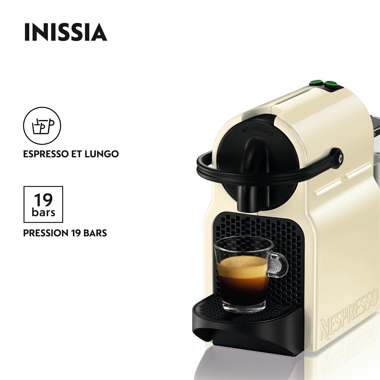 Machine à Café Inissia Crème Vanille, 19 Bars + Kit de Bienvenue, Design Compact, Arrêt Automatique, EN80.CW - Saviron Edition